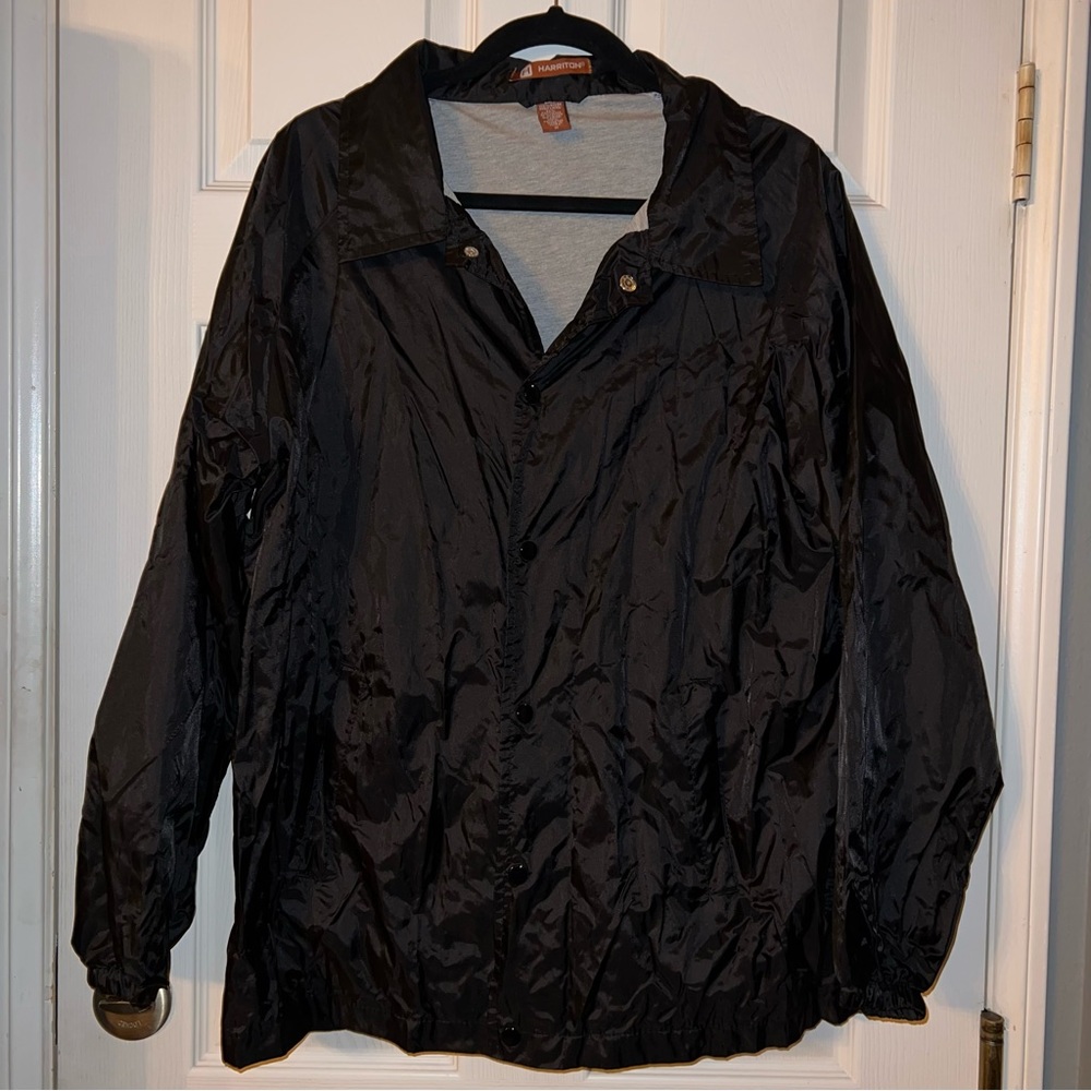 Harriton Black Snap Nylon Windbreaker Jacket Size Medium